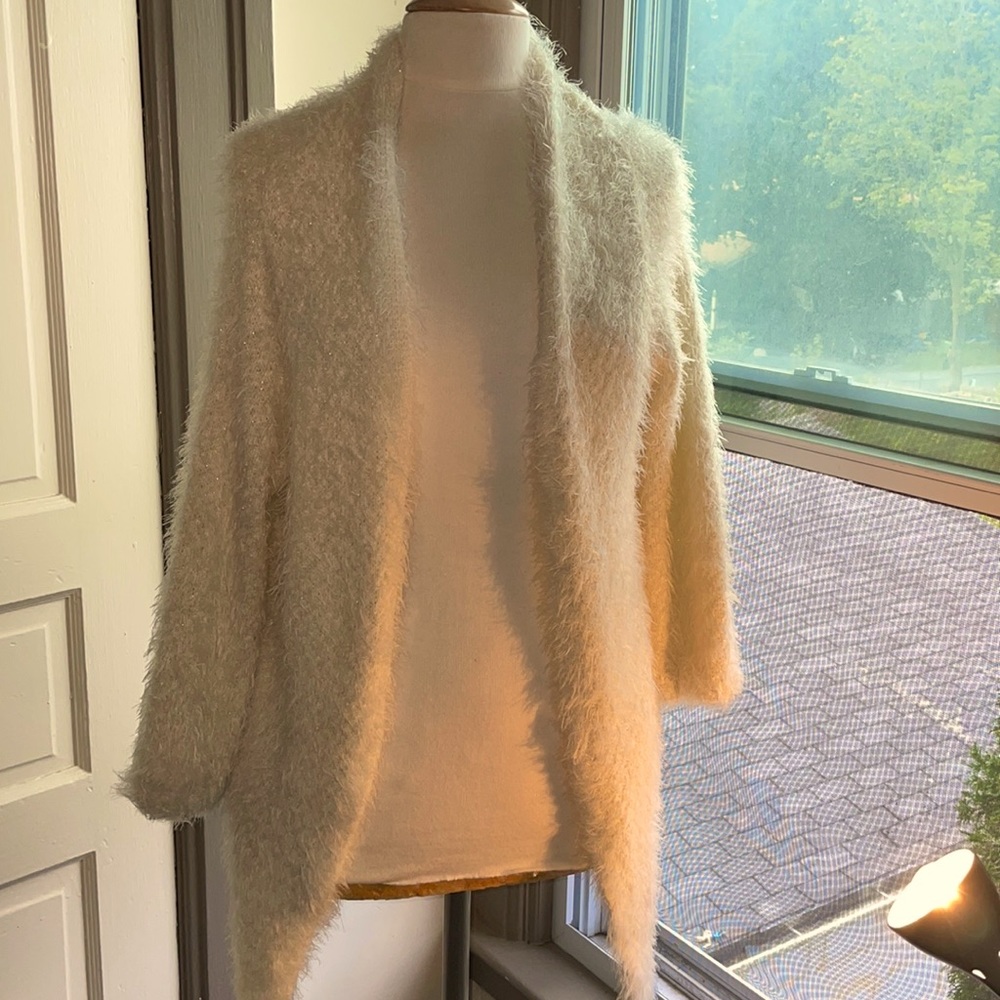 Soft fluffy angora type fur wrap shrug type sweater ivory color